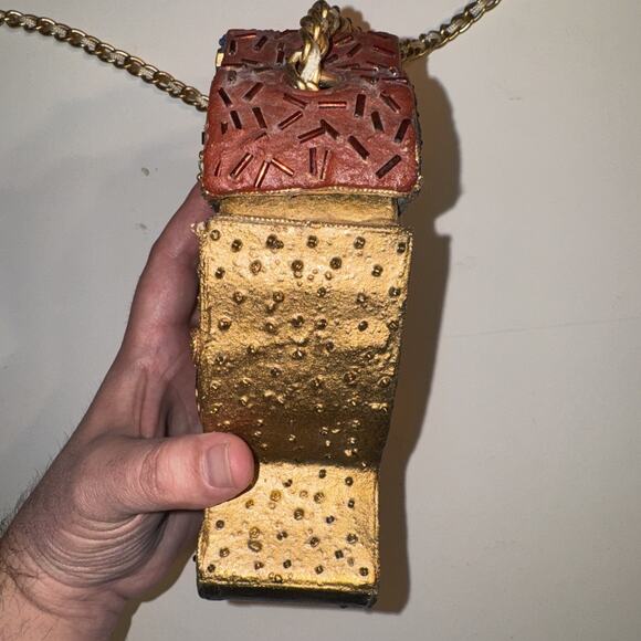 Mary Frances Wood Velvet Beaded Santa Xmas Chain Handbag Purse Holiday - Picture 3 of 11